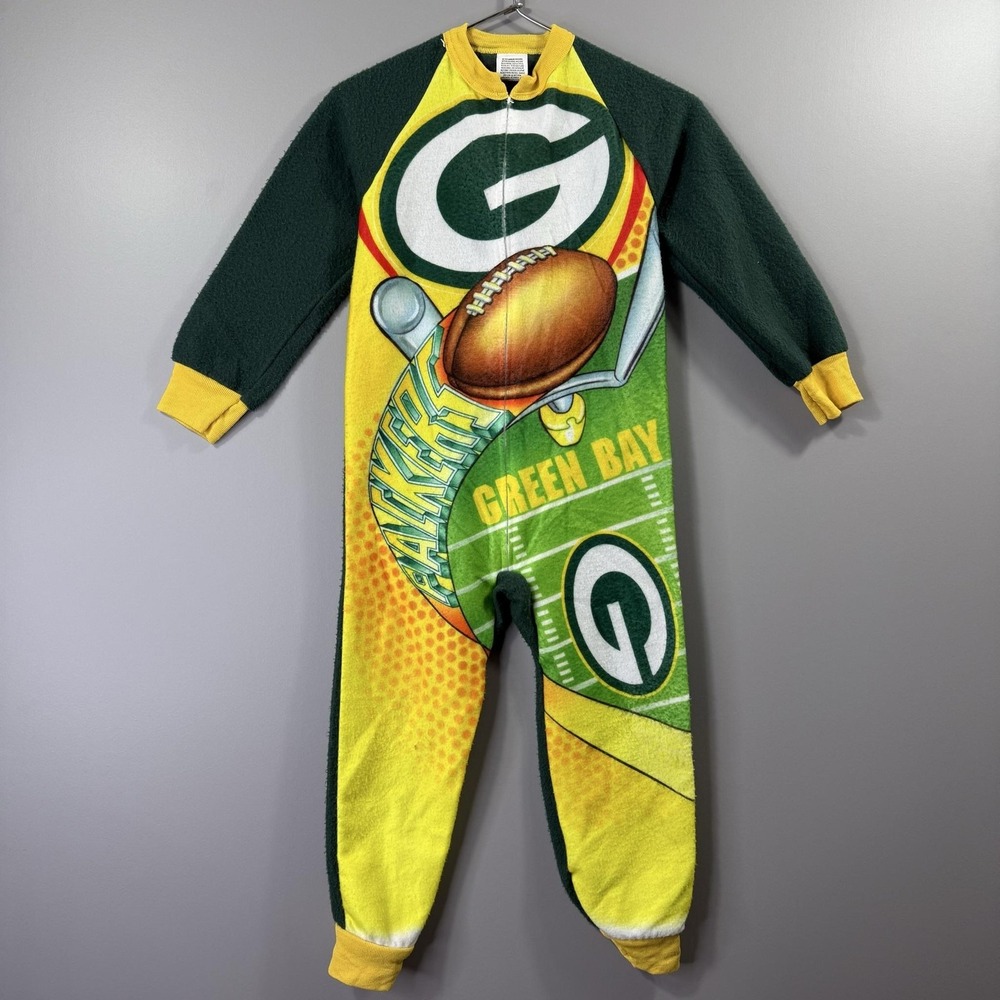 VTG Green Bay Packers Pajamas Boys 8 Green NFL Football Play Football Fleece